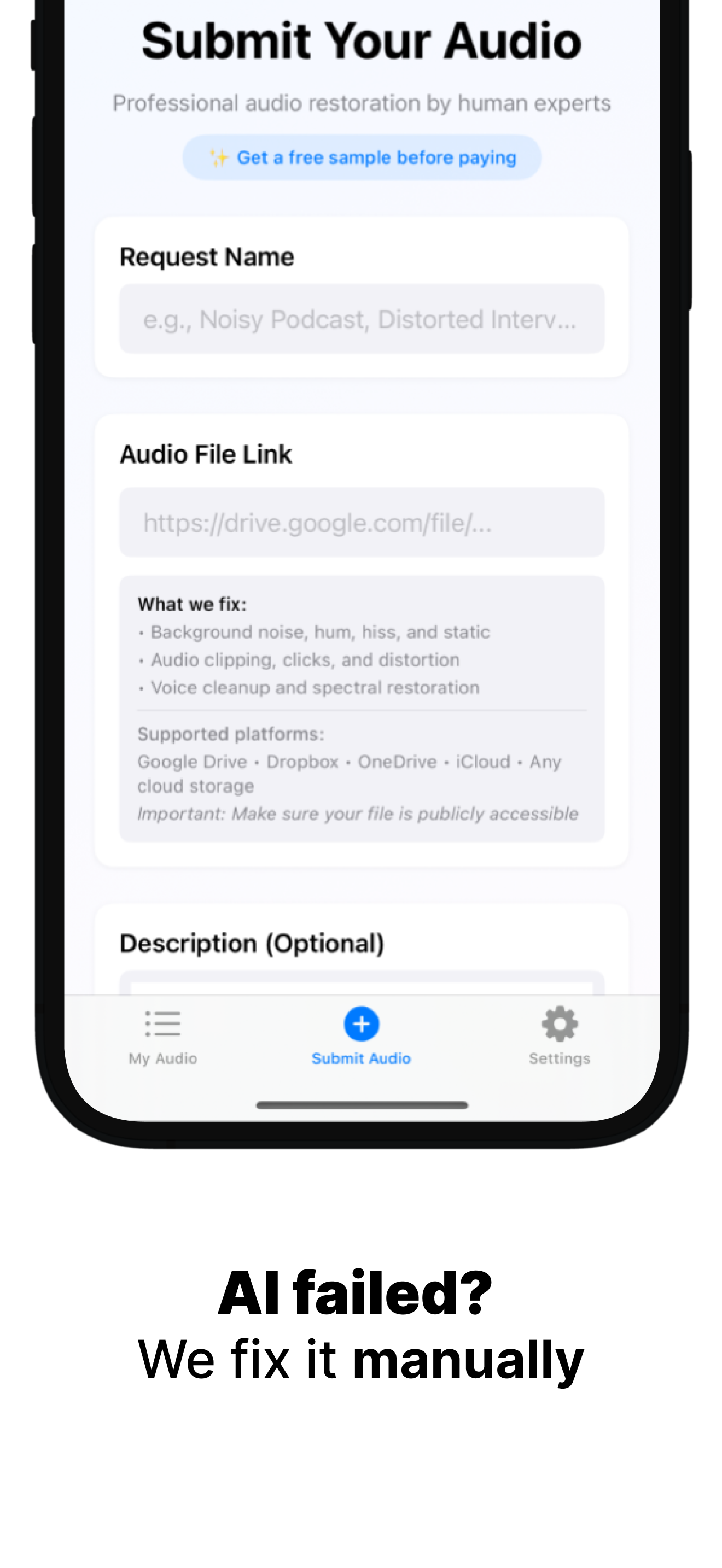Audio Clean Up app editing screen